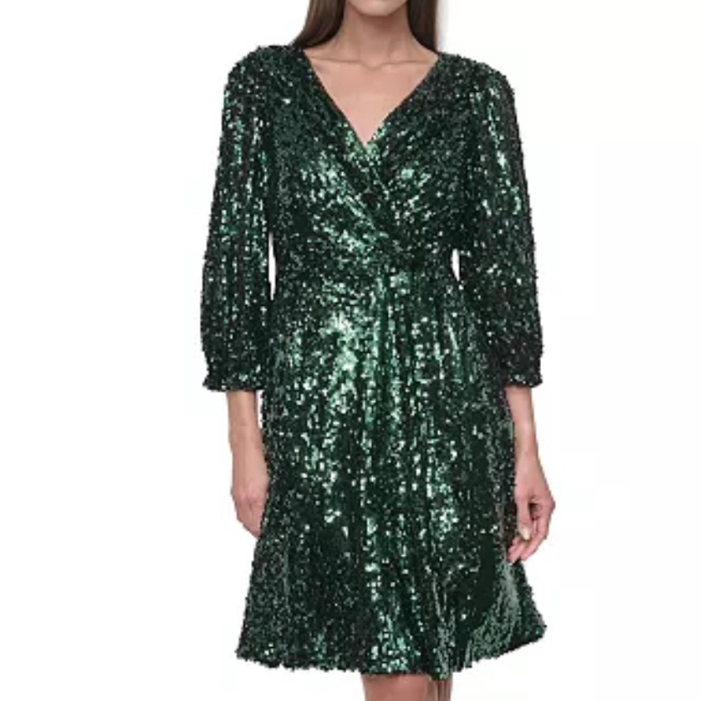 DKNY emerald green sequin dress. Size 8